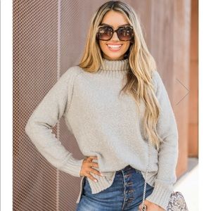 Pink lily grey turtleneck sweater
